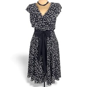 Vtg Y2K Jessica PolkaDot Dress Sz 12 Black White Ruffle Collar Romantic Feminine